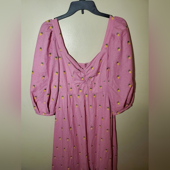 FARM RIO Embroidered Pineapples Midi Dress In Pink Size Xs - Picture 7 of 15